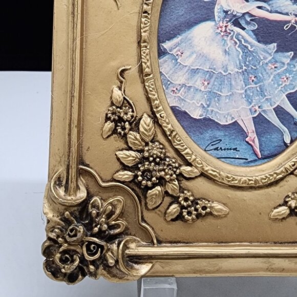 Vintage Heavy Chalkware Picture Frame Ornate Floral Design Oval Center 2-1/2x4 - Picture 5 of 10